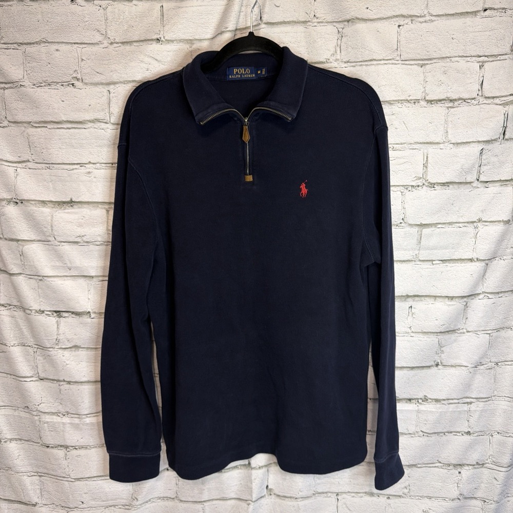 POLO Ralph Lauren Men's Size M Knit 1/4 Zip Pullover Cotton Navy Blue